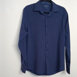 Nautica Blue Dress Shirt Classic Long Sleeve Men Shirt Size Medium Slim Fit EUC